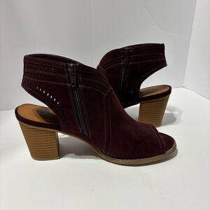 Sonoma Thelma Burgundy Faux Suede Open Toe Bootie 3" Heel Shoes Size 9